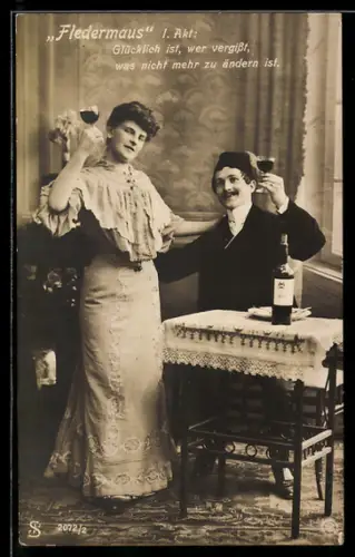 AK Szene aus der Operette Fledermaus, I. Akt: Glücklich ist, wer vergisst...