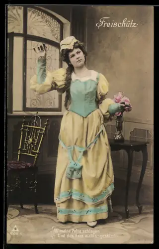 Foto-AK Photochemie Berlin Nr. 4378-6: Freischütz, All'meine Pulse schlagen und das Herz wallt ungestürm!, Fräulein
