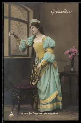AK Szene aus der Operette Freischütz, Er ist`s! Die Flagge der Liebe mag wehen