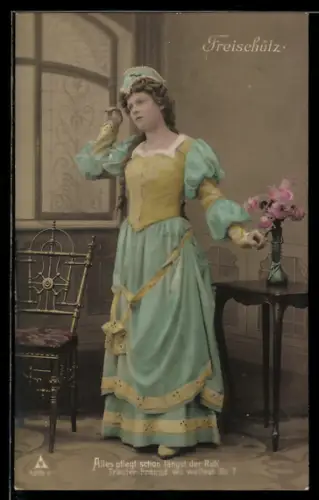 AK Szene aus der Operette Freischütz, Alles pflegt schon längst der Ruh`...