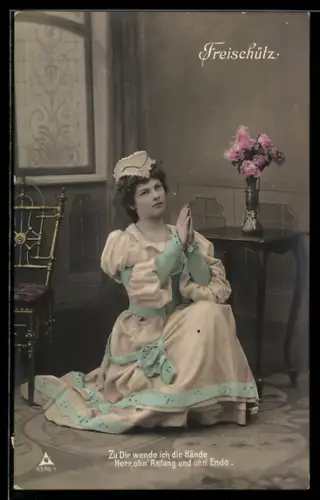 AK Szene aus der Operette Freischütz, Zu Dir wende ich die Hände...