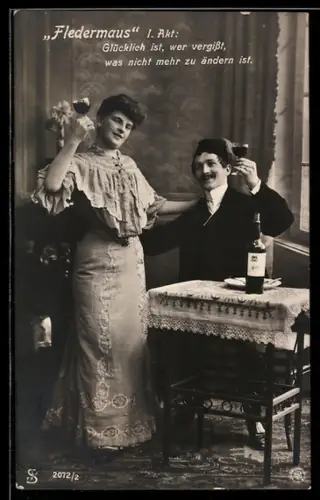 AK Szene aus der Operette Fledermaus, I. Akt: Glücklich ist, wer vergisst...