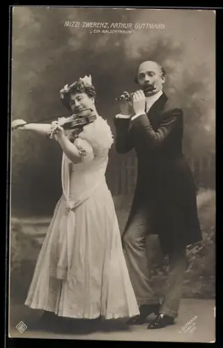 AK Szene aus der Operette Ein Walzertraum mit Mizzi Zwerenz und Arthur Guttmann