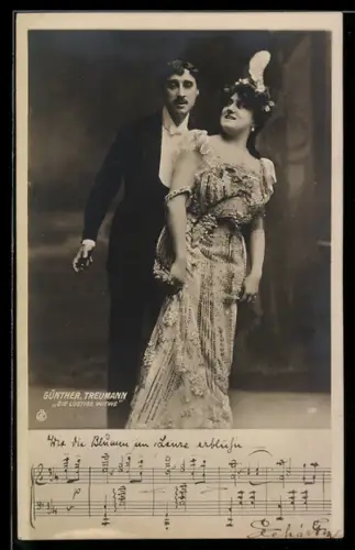 AK Szene aus der Operette Die lustige Witwe mit Günther und Treumann