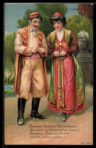 Künstler-AK Die lustige Witwe, Operettenszene mit Reitersmann