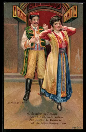 AK Szene aus der Operette Die lustige Witwe, Ich gehe zu Maxim...
