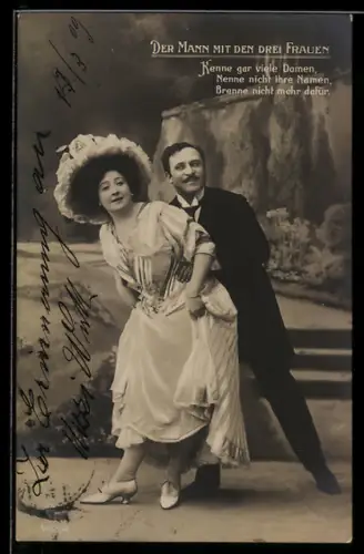 AK Szene aus der Operette Der Mann mit den drei Frauen, Kenne gar viele Damen...