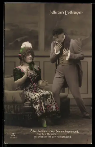 AK Szene aus der Operette Hoffmann`s Erzählungen, Süss Geständnis aus Deinem Rosenmund...