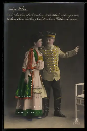 AK Operette Lustige Witwe: Sieh dort den kleinen Pavillon..., Liebespaar