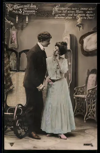 AK Operette Der Mann mit den 3 Frauen, Eleganter Mann hält die Hand einer schönen Frau