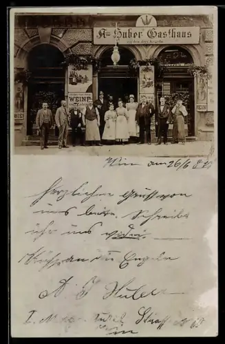 Foto-AK Wien, Gasthaus zu den 3 Kegeln, Inh. Anton Huber, Wipplingerstrasse 20