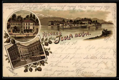 Lithographie Isola Bella, Hotel du Dauphin, Palazzo Boromeo, Panorama