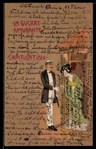 Künstler-AK Raphael Kirchner: Japanische Dame kommt aus einer Tür