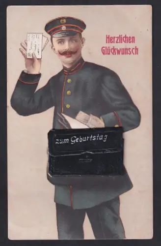 AK Briefträger mit Geburtstagsgruss in seiner Tasche