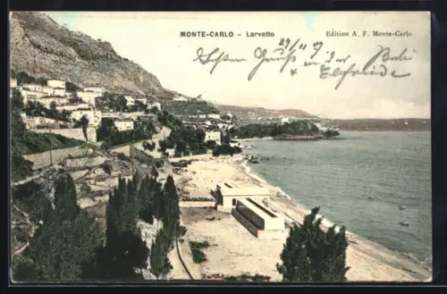 AK Larvotto, Vogelschau auf den Strand