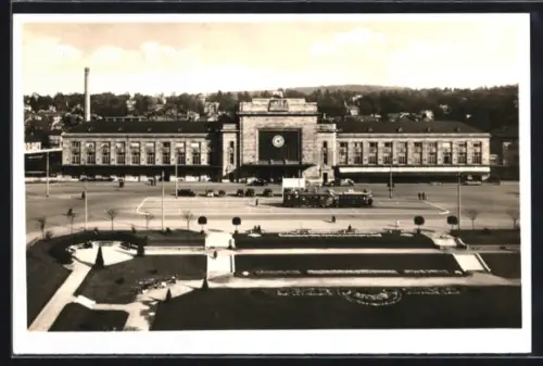 AK Mülhausen Blick zum Bahnhof, Strassenbahn