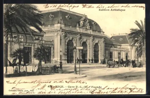 AK Nice, Gare PLM, Facade, Bahnhof, Pferdekutsche