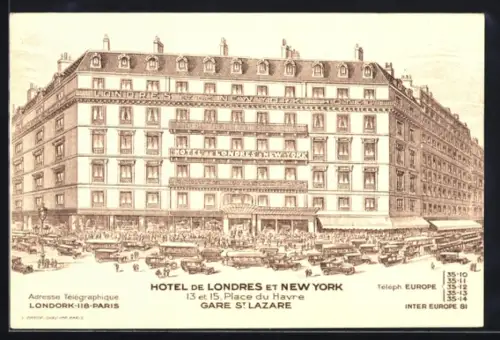 AK Paris, Hotel de Londres et New York, Place du Havre 13-15