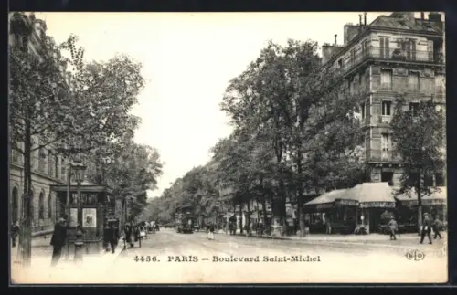 AK Paris, Boulevard Saint-Michel, mit Strassenbahn