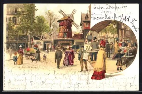 AK Paris, Moulin Rouge, Buntes Treiben am Montmartre