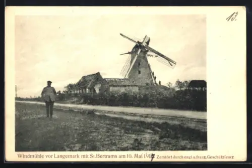 AK Langemark, Windmühle am 10.05.1915