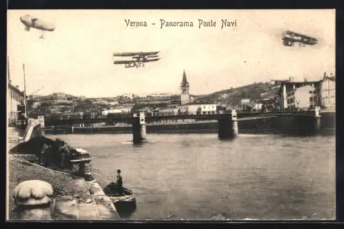 AK Verona, Concorsi Aerei, Panorama Ponte Navi, Zeppelin