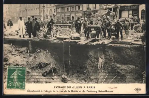 AK Paris, L`Orage du 15 Juin 1914 a Paris, Rue de la Boetie et du Faubourg Saint-Honore, Zerstörung nach Unwetter