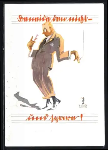 Künstler-AK sign. Landwehr: Mann mit Monokel, Sektglas und Zigarette