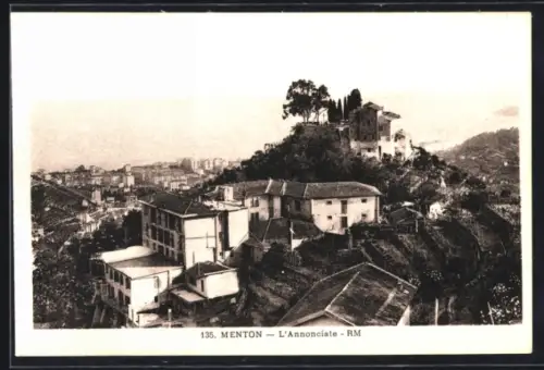 AK Menton, L`Annonciate sur la colline avec vue sur la ville en arrière-plan
