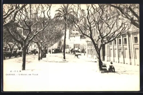 AK Cannes, L`Hôtel de Ville et les arbres de la place