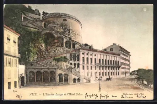 AK Nice /Alpes-Maritimes, L`Escalier Lesage et l`Hôtel Suisse