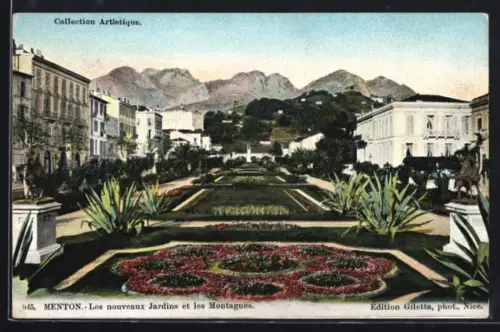 AK Menton, Les nouveaux Jardins et les Montagnes