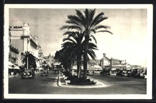 AK Nice, La Promenade des Anglais avec palmiers et voitures