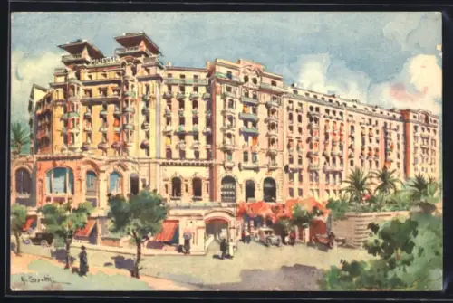 AK Nice, Hôtel Majestic avec vue sur la mer et palmiers en facade