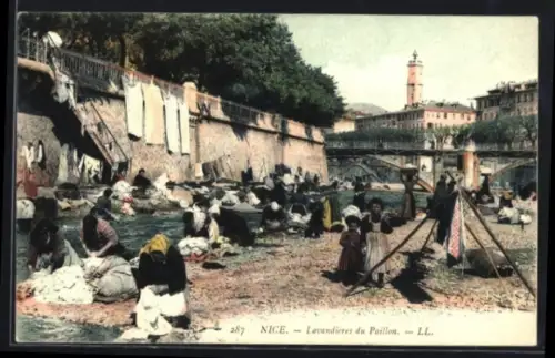 AK Nice, Waschfrauen bei der Arbeit am Fluss