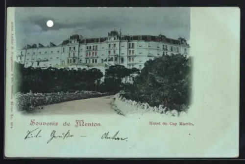 Mondschein-AK Menton, Hôtel du Cap Martin