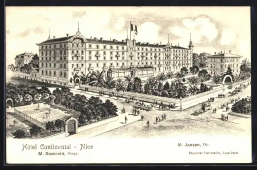 Lithographie Nice, Hôtel Continental, M. Savornin propr.