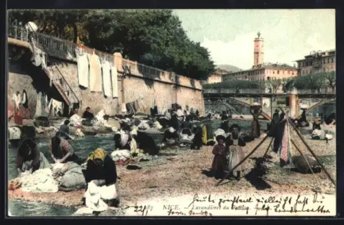 AK Nice, Lavandieres du Paillon, Waschfrauen waschen Wäsche