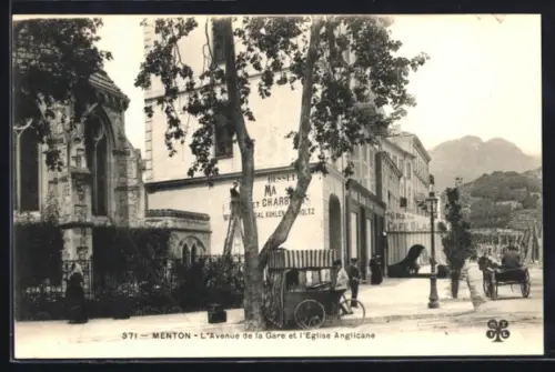 AK Menton, L`Avenue de la Gare et l`Eglise Anglicane
