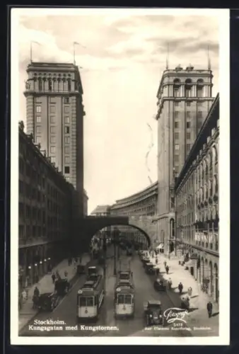 AK Stockholm, Kungsgatan med Kungstornen, Strassenbahnen