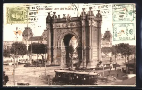 AK Barcelona, Arco del Triunfo, Strassenbahn