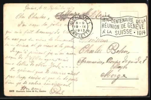 AK Genève, Rue du Mont-Blanc, Strassenbahn