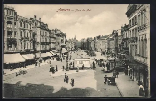 AK Anvers, Place de Meir, Strassenbahn