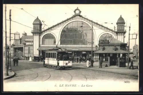 AK Le Havre, La Gare, Strassenbahn
