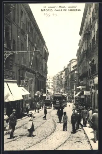 AK Madrid, Calle de Carretas, Strassenbahn