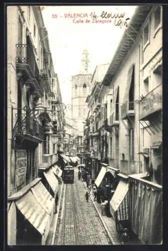AK Valencia, Calle de Zaragoza, Strassenbahn