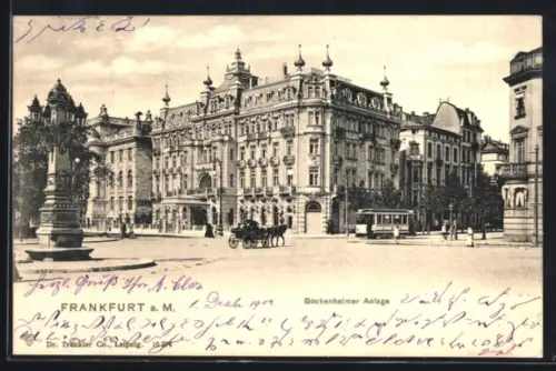 AK Frankfurt a. M., Bockenheimer Anlage mit Strassenbahn