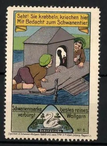 Reklamemarke Leipzig, Schwanenmarke, Reines Wollgarn, Kinder und Schwanenhaus