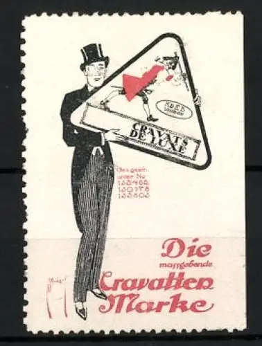 Reklamemarke London, Koeb, Cravats de Luxe, Krawatten-Marke, Eleganter Herr mit Plakat