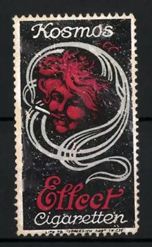 Reklamemarke Kosmos Effect Cigaretten, Zigaretten und Tabakwaren, Roter Kopf im Rauch